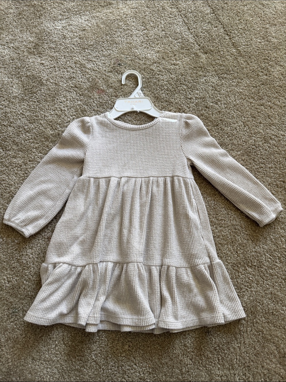 Cat & Jack Cream Long-Sleeve Waffle Knit Tiered Dress